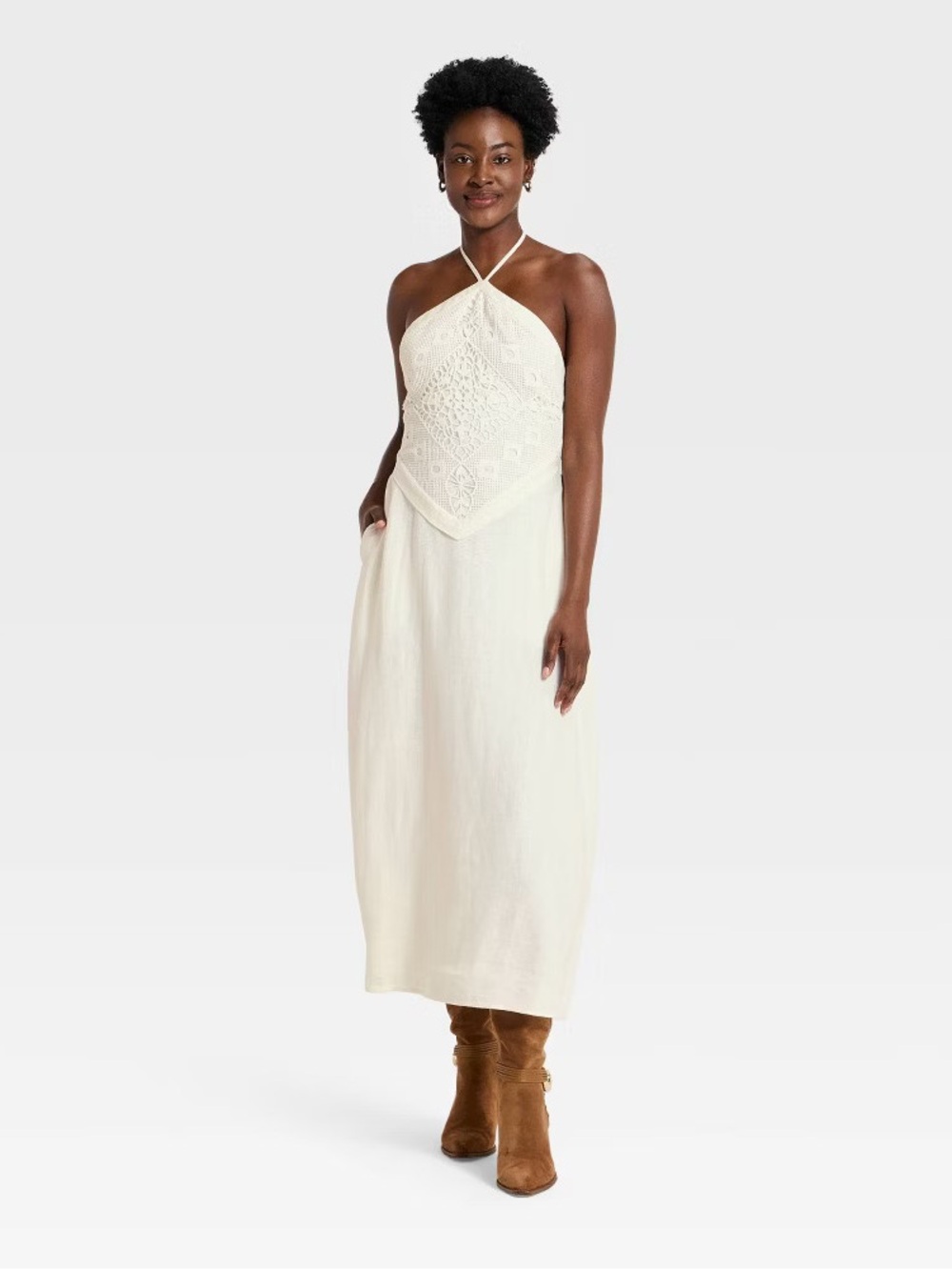 a new day Cream Crochet-Detail Maxi Dress